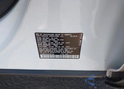 2018 Volkswagen Atlas 3.6L V6 Sel z USA, uszkodzony, nr VIN 1V2MR2CAOJC557030